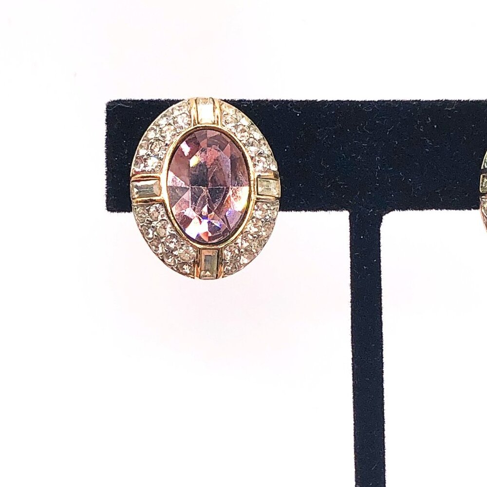 Givenchy Paris New York Pink Crystal Halo Clip-On Earrings Vintage - Picture 13 of 14
